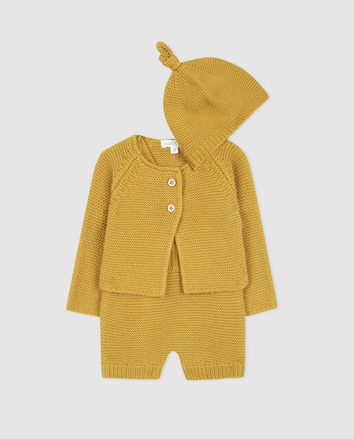 Conjunto de bebé Gocco de três peças mostarda