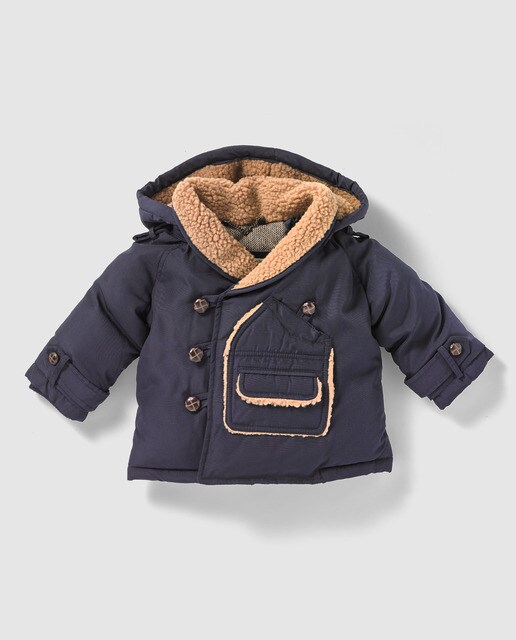 Parka de bebé menino Bass 10 azul-marinho com pêlo de borrego