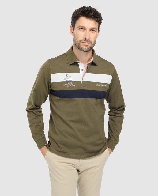 khaki long sleeve polo shirt