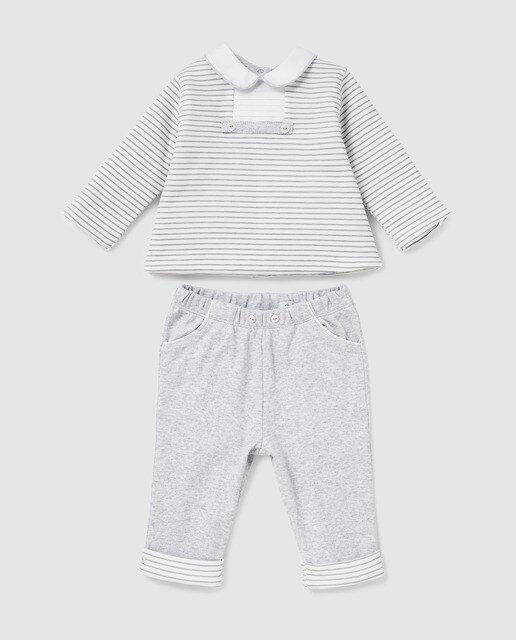 Conjunto de bebé Dulces às riscas cinzento