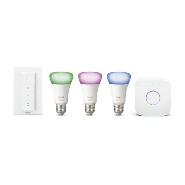 Kit de inicio Philips Hue White and Color Ambiance E27 (3 bombillas, puente Hue e interruptor regulador)