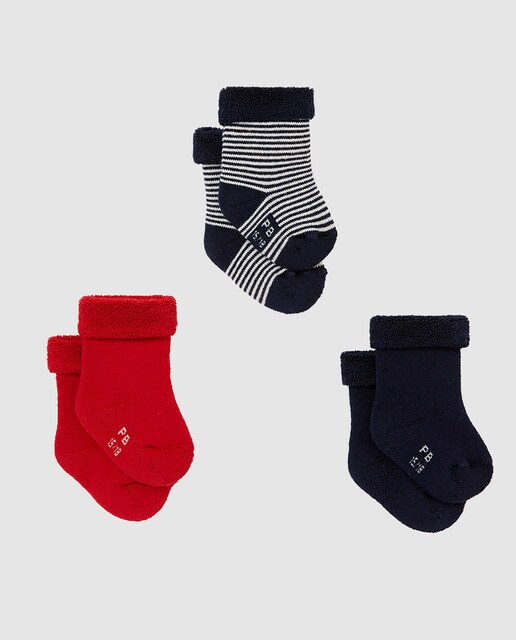 Pack de meias de bebé Petit Bateau azul-marinho e vermelhas