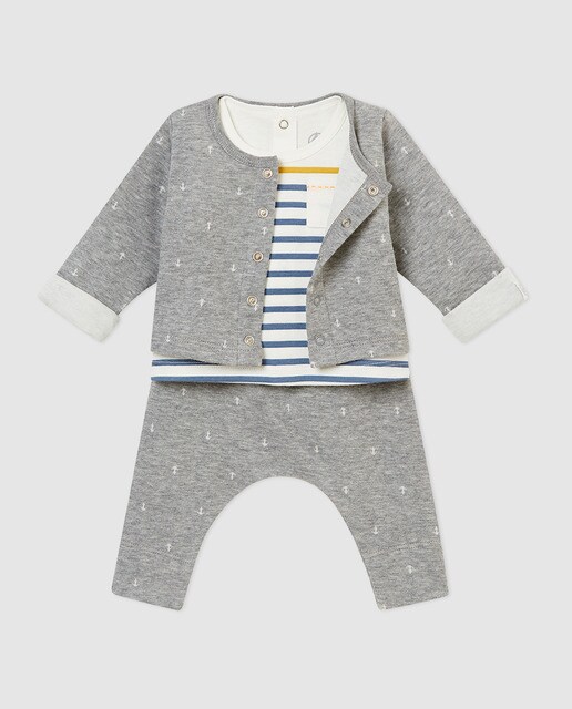 Conjunto de marinheiro de bebé menino Petit Bateau cinzento