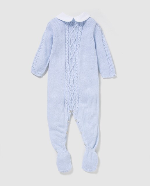 Babygrow de tricot de bebé Dulces azul com malha com aran