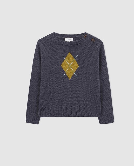 Camisola de bebé menino Gocco em azul com intarsia