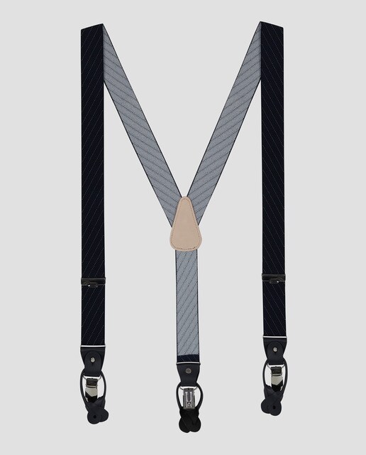 Suspensórios elásticos azul-marinho às riscas