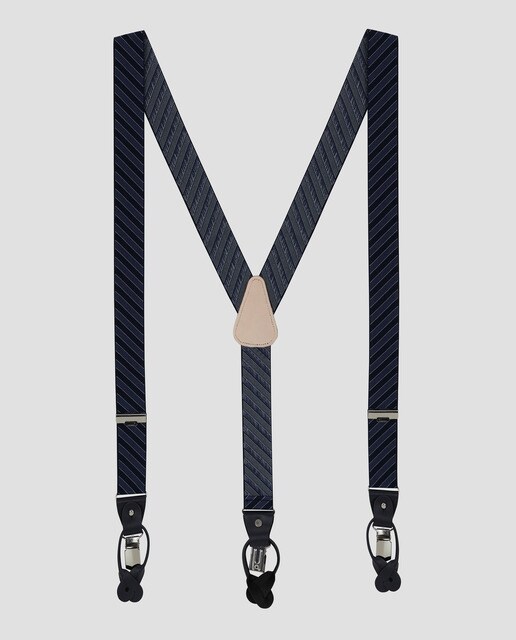 Suspensórios elásticos azul-marinho às riscas diagonais