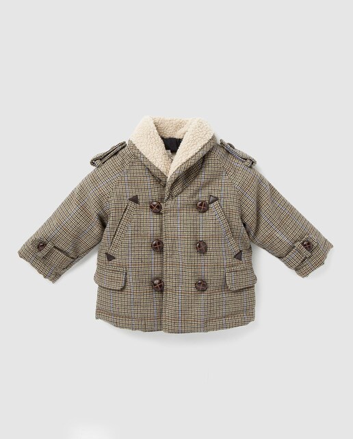 Sobretudo de bebé menino Bass 10 aos quadrados com pêlo de borrego