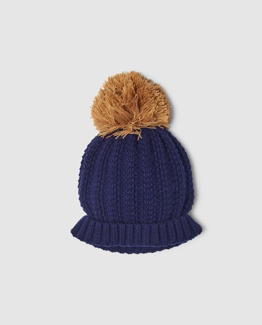 Gorro de bebé menino Bass 10 azul-marinho com pompom