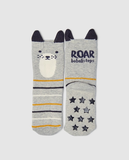 Meias antideslizantes de bebé Boboli cinzentas com estampado