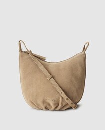 beige suede crossbody bag
