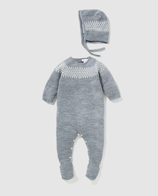 Babygrow de tricot de bebé Dulces cinzento com capuz