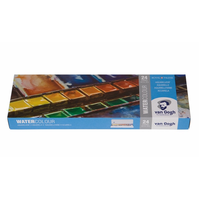 Caja Metalica De Veinticuatro Pastillas De Acuarela Van Gogh Blanca.