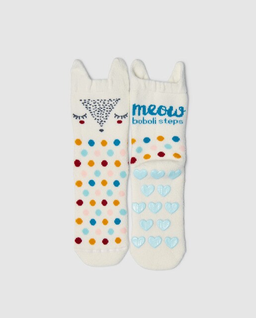 Meias antideslizantes de bebé Boboli brancas às bolinhas