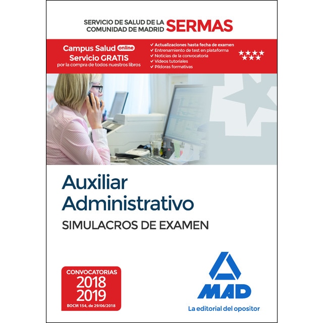 Auxiliar administrativo del servicio de salud de la comunidad de madrid. Simulacros examen (Tapa blanda)