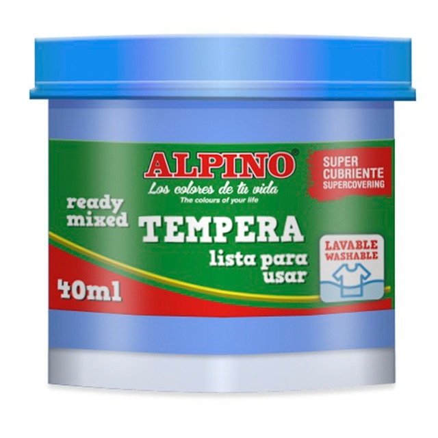 1 Bote Tempera Azul Cyan 40 Ml., Alpino Azul Cyan