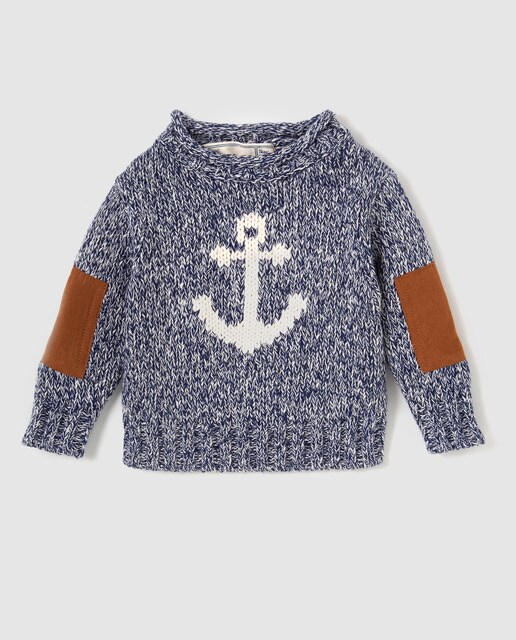 Camisola de malha de bebé menino Bass 10 azul com intarsia