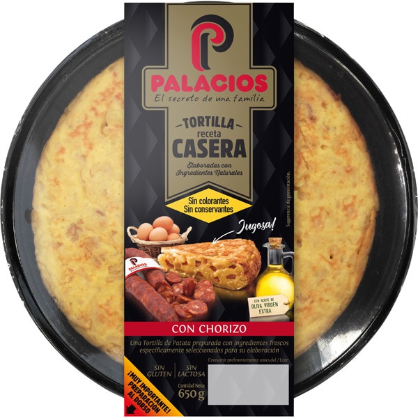 tortilla de patata casera con chorizo sin gluten sin lactosa envase 650
