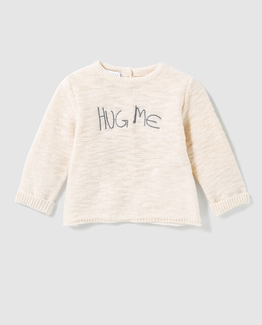 Camisola de malha de tricot de Recém-Nascido Brotes creme com bordado