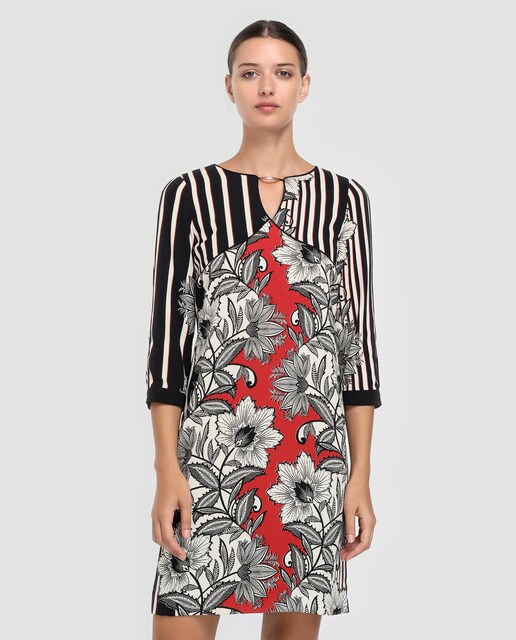 vestido estampado de mujer carmela rosso con manga francesa