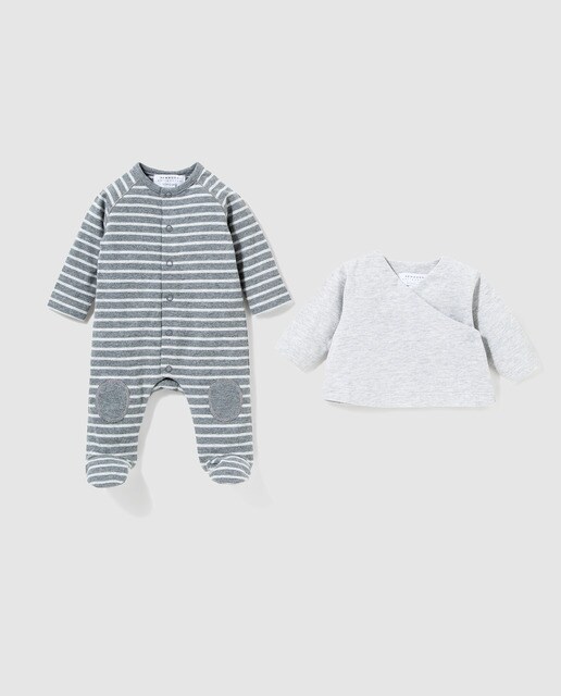 Conjunto de Recém-nascido Brotes babygrow + casaco cinzentos
