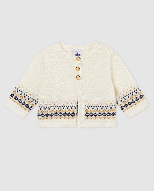 Casaco de bebé Petit Bateau cru com jacquard