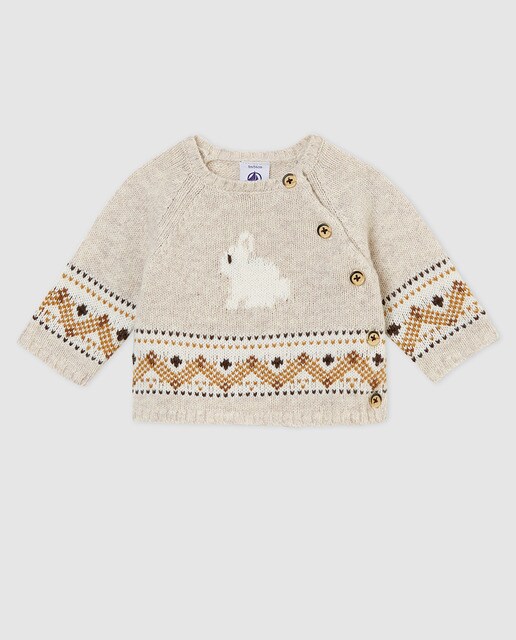 Camisola de malha de bebé Petit Bateau bege com coelhinho