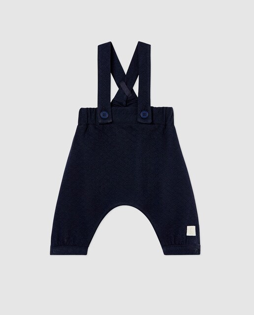Calças de bebé Petit Bandeau azul-marinho com alças