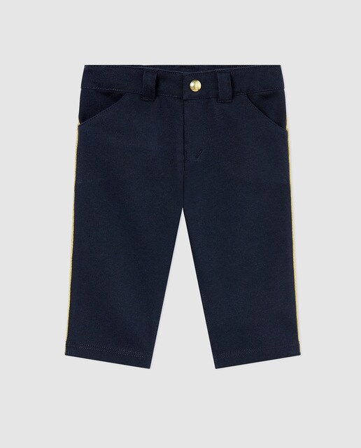 Calças de bebé Petit Bandeau azul-marinho com vivos