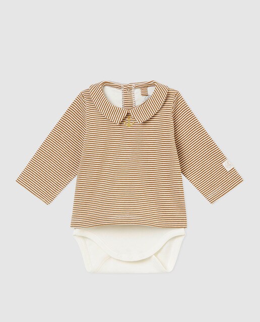 Camisola tipo body de bebé Petit Bateau às riscas