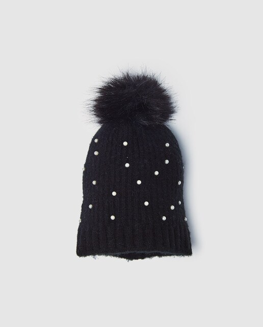 Gorro Belle&Rebel preto com pompom