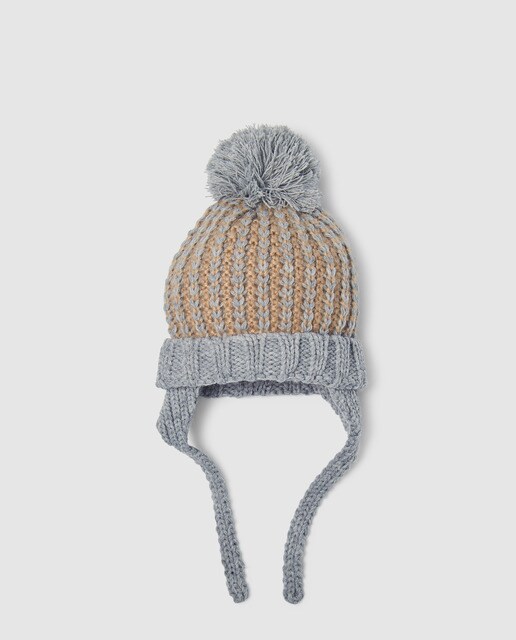 Gorro de menino Brotes cinzento com pompom