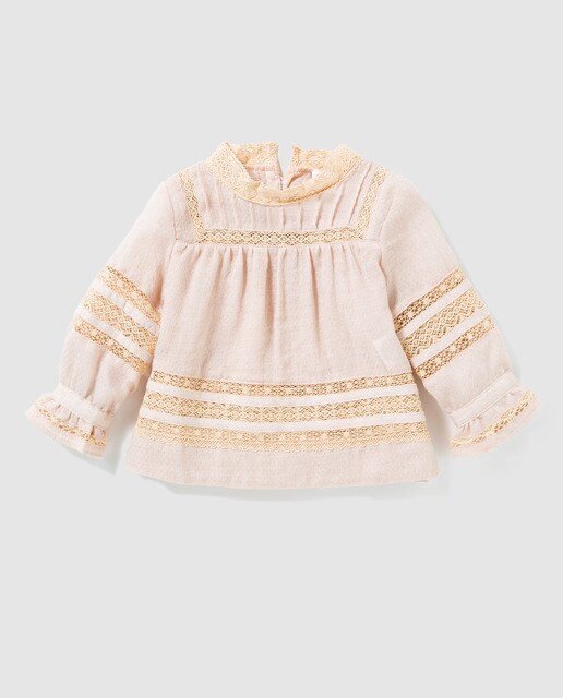 Blusa dobby de bebé menina Bass 10 rosa com renda
