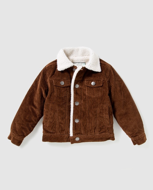 Blusão de bombazina de menino Bass 10 castanho com pele de borrego