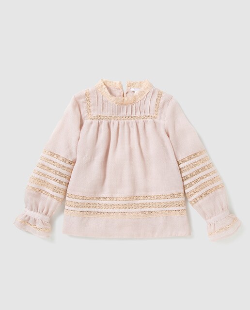 Blusa dobby de menina Bass 10 rosa com renda