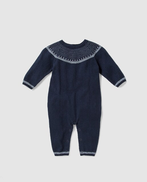 Babygrow de tricot de bebé Dulces azul-noite com jacquard
