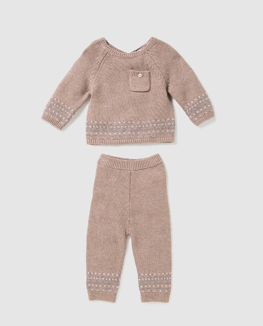 Conjunto de tricot de bebé menino Dulces castanho