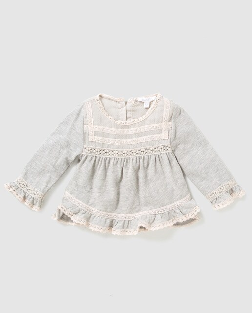Blusa de bebé menina Bass 10 cinzenta com renda
