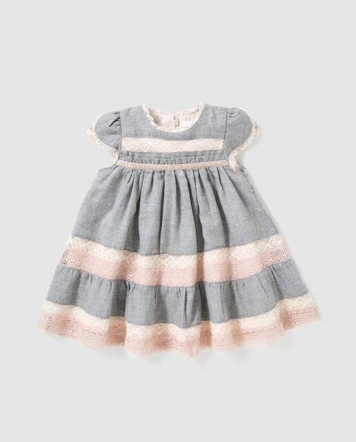 Vestido de bebé menina Bass 10 cinzento com renda