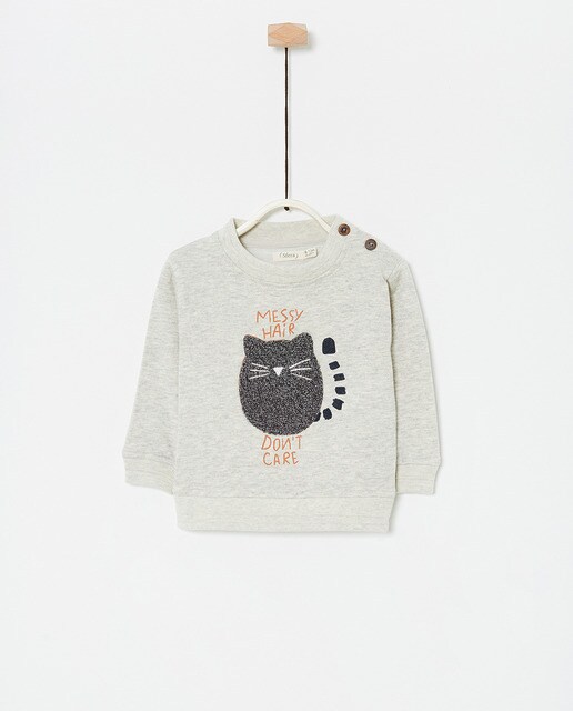 Sweatshirt de bebé menino Sfera bege com gato
