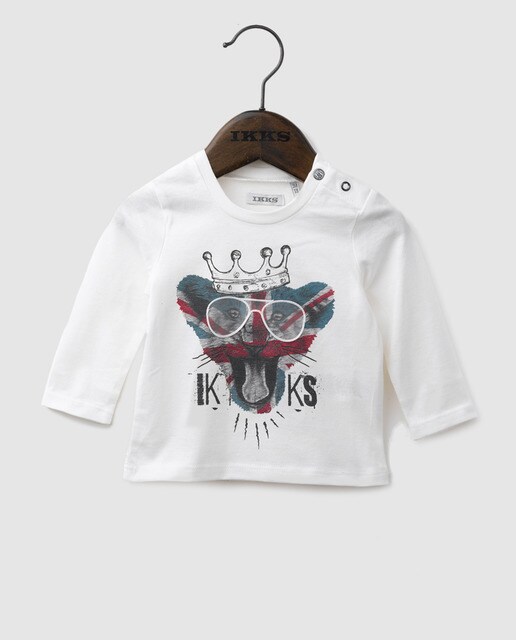 T-shirt de bebé menino IKKS branca com estampado