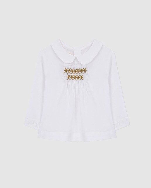 Blusa de bebé Gocco branca com bordado mostarda