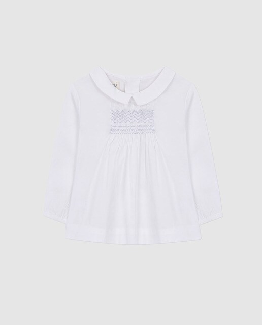 Blusa de bebé Gocco branca com bordado azul