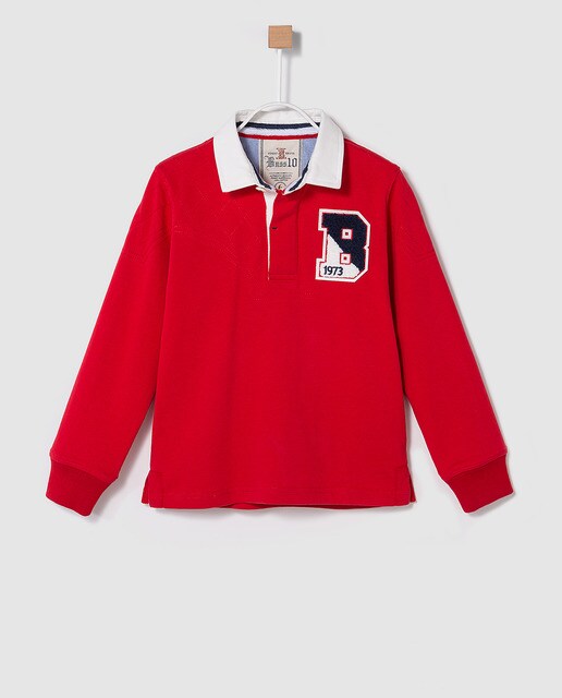 Pólo de menino Bass 10 em vermelho com patch