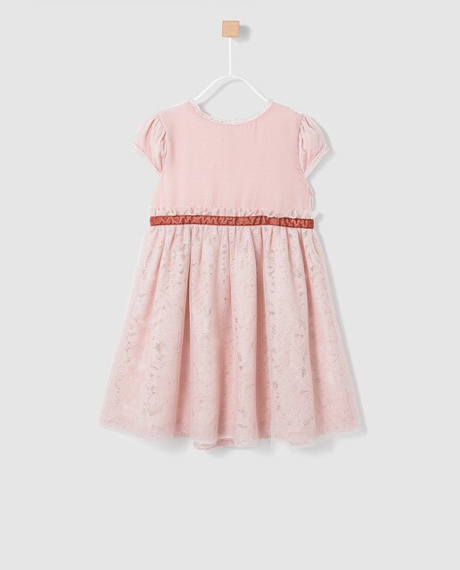 Vestido de veludo de menina Bass 10 em rosa