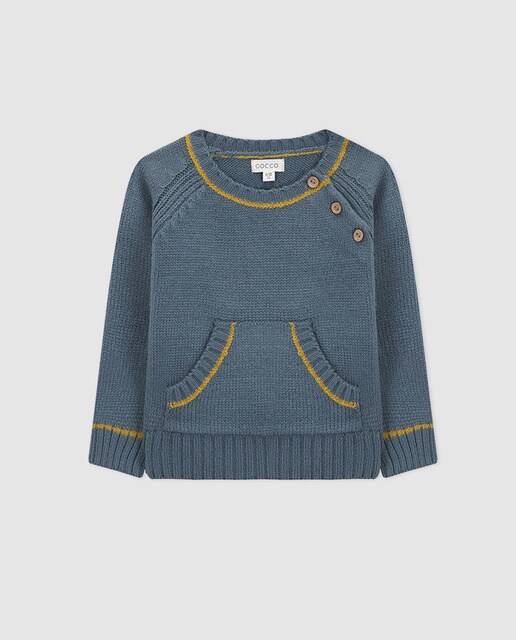 Camisola de malha de bebé menino Gocco azul com bolsos