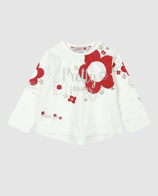 Blusa de bebé de rapariga Boboli branca com print