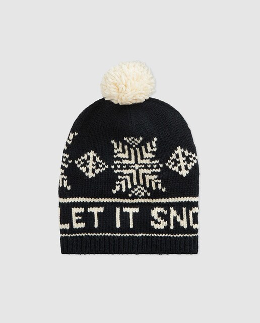 Gorro de menino Polo Ralph Lauren preto com pompom