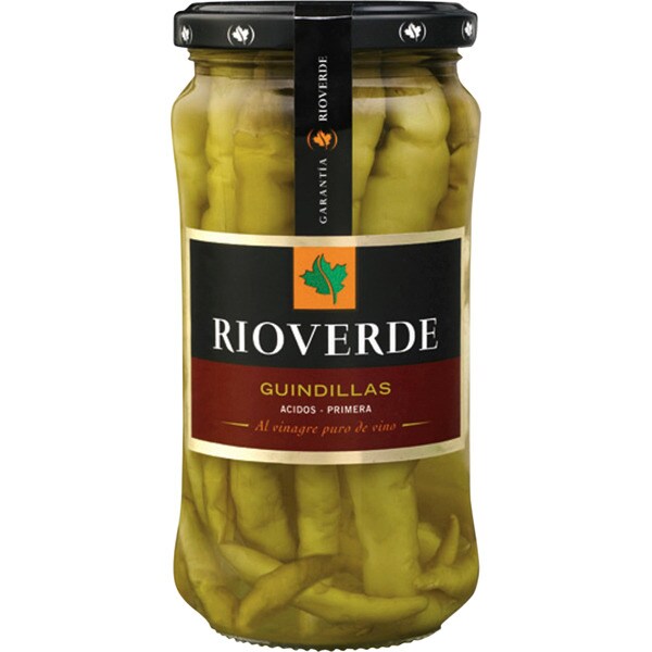 RIOVERDE guindillas picantes al vinagre puro de vino frasco 380 g