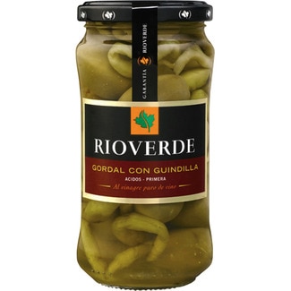 RIOVERDE aceitunas gordal con guindilla al vinagre puro de vino frasco 180 g neto escurrido